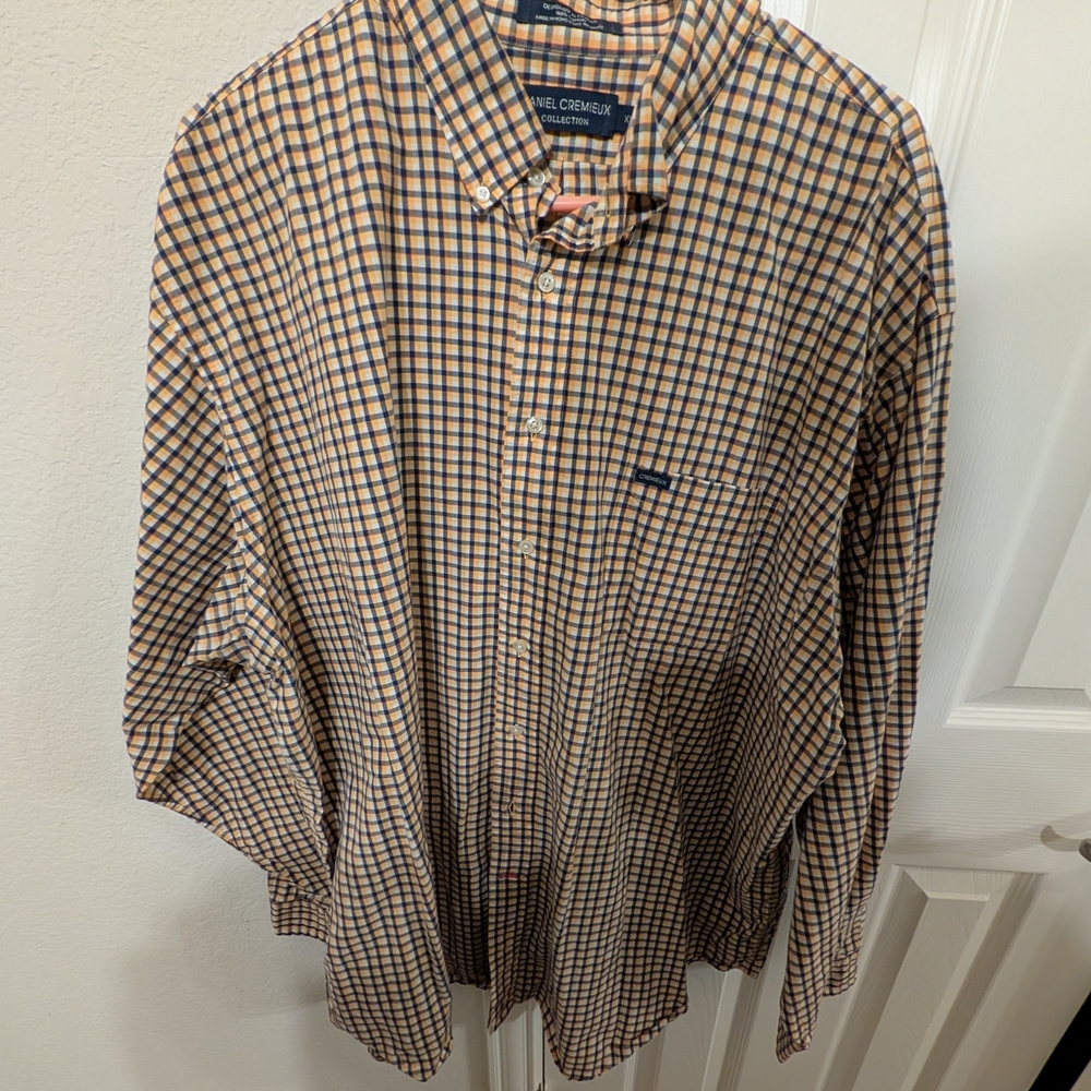 Daniel Cremuix Men's Blue and Tan Checkered Shirt